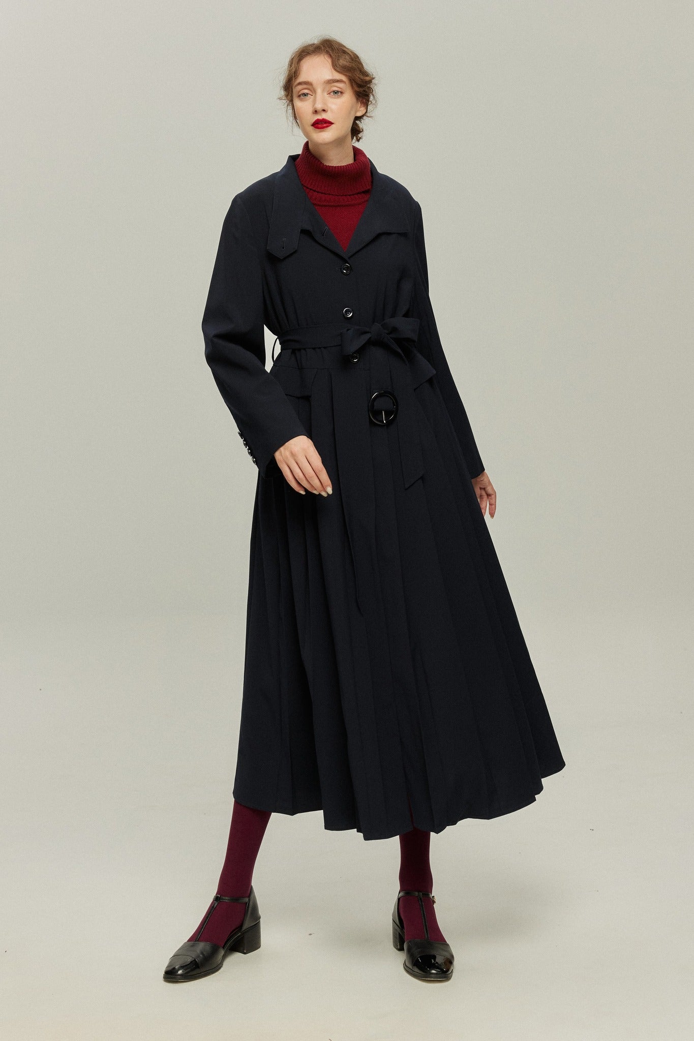 《公園のベンチに一緒に座ろう》ベルト付き2wayジャケットワンピース-Navy