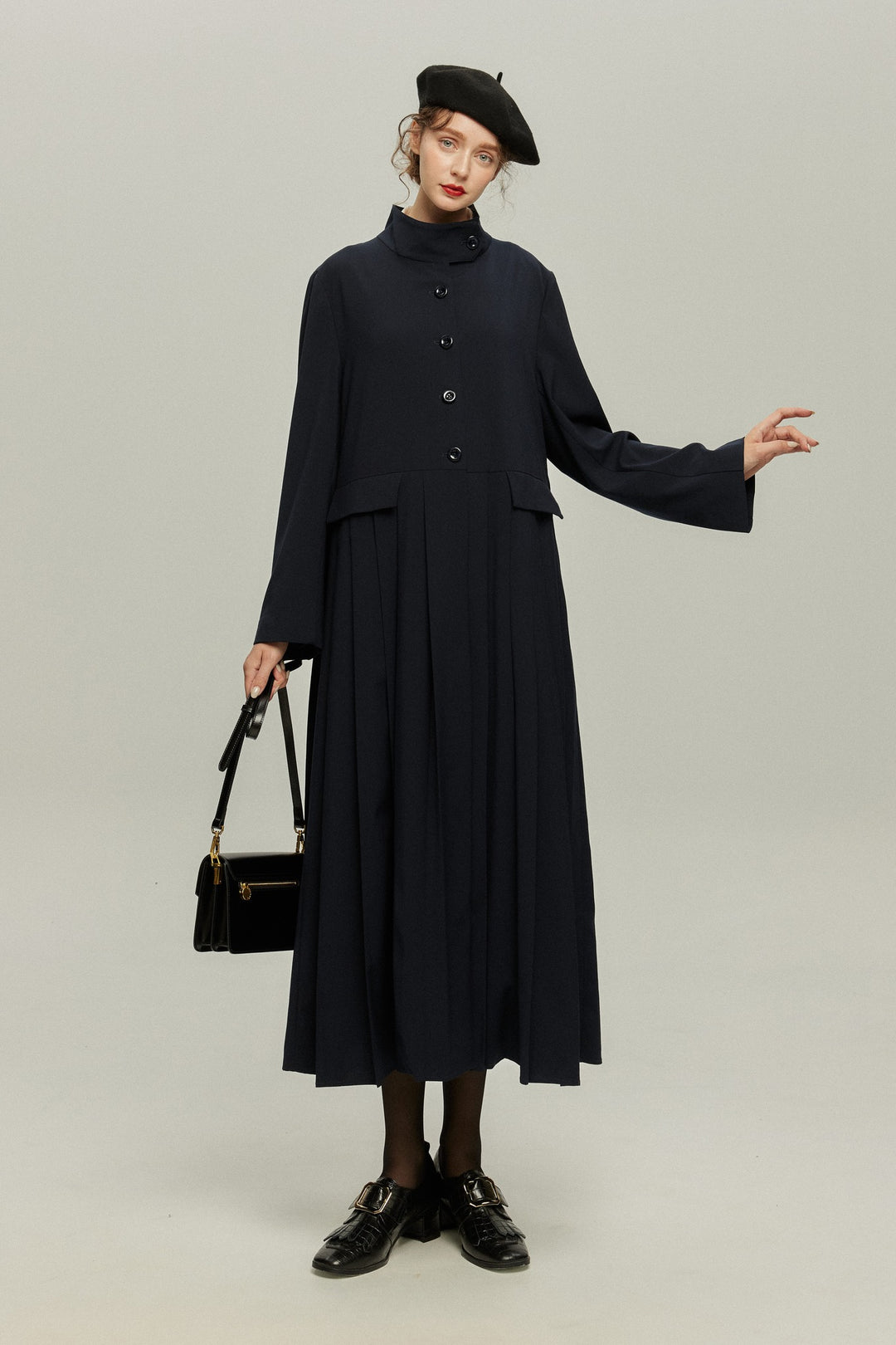 《公園のベンチに一緒に座ろう》ベルト付き2wayジャケットワンピース-Navy