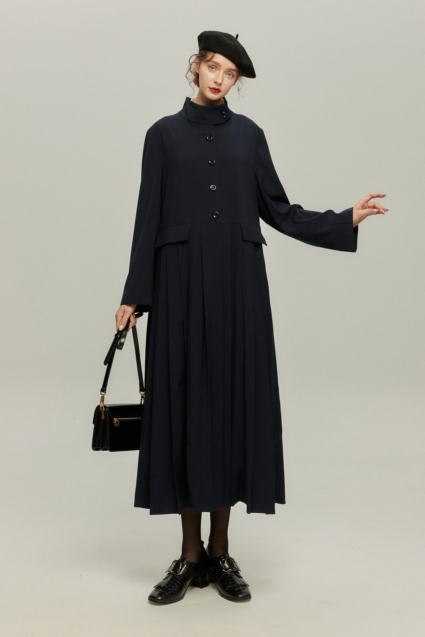 《公園のベンチに一緒に座ろう》ベルト付き2wayジャケットワンピース-Navy