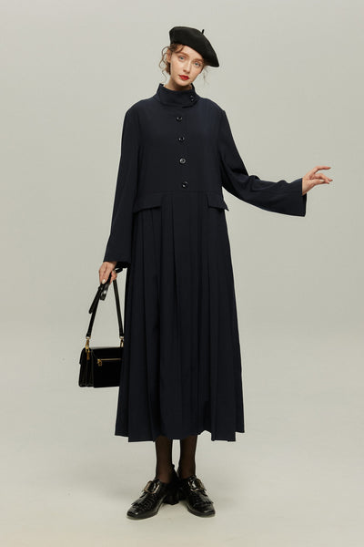 《公園のベンチに一緒に座ろう》ベルト付き2wayジャケットワンピース-Navy