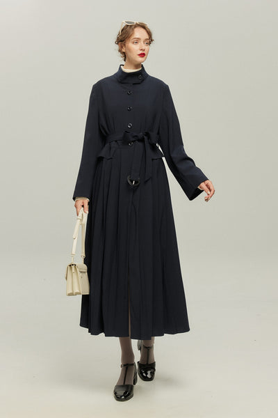 《公園のベンチに一緒に座ろう》ベルト付き2wayジャケットワンピース-Navy