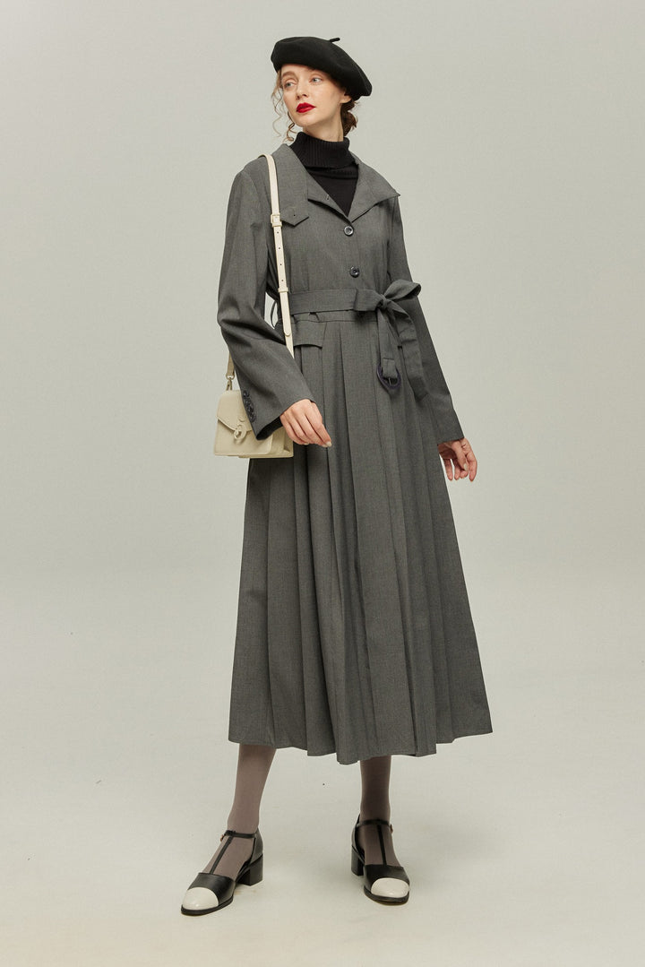 《公園のベンチに一緒に座ろう》ベルト付き2wayジャケットワンピース-Gray