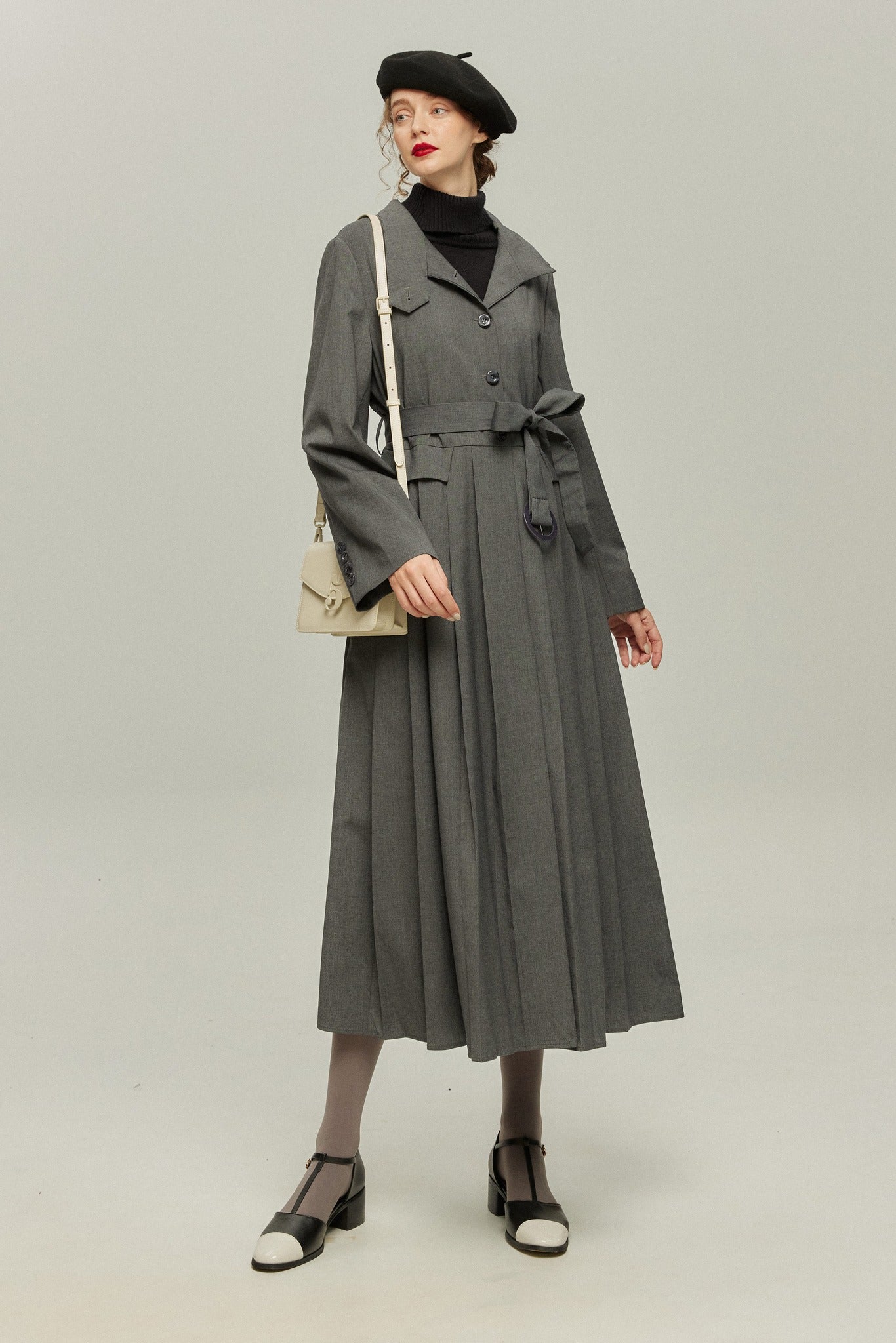 《公園のベンチに一緒に座ろう》ベルト付き2wayジャケットワンピース-Gray