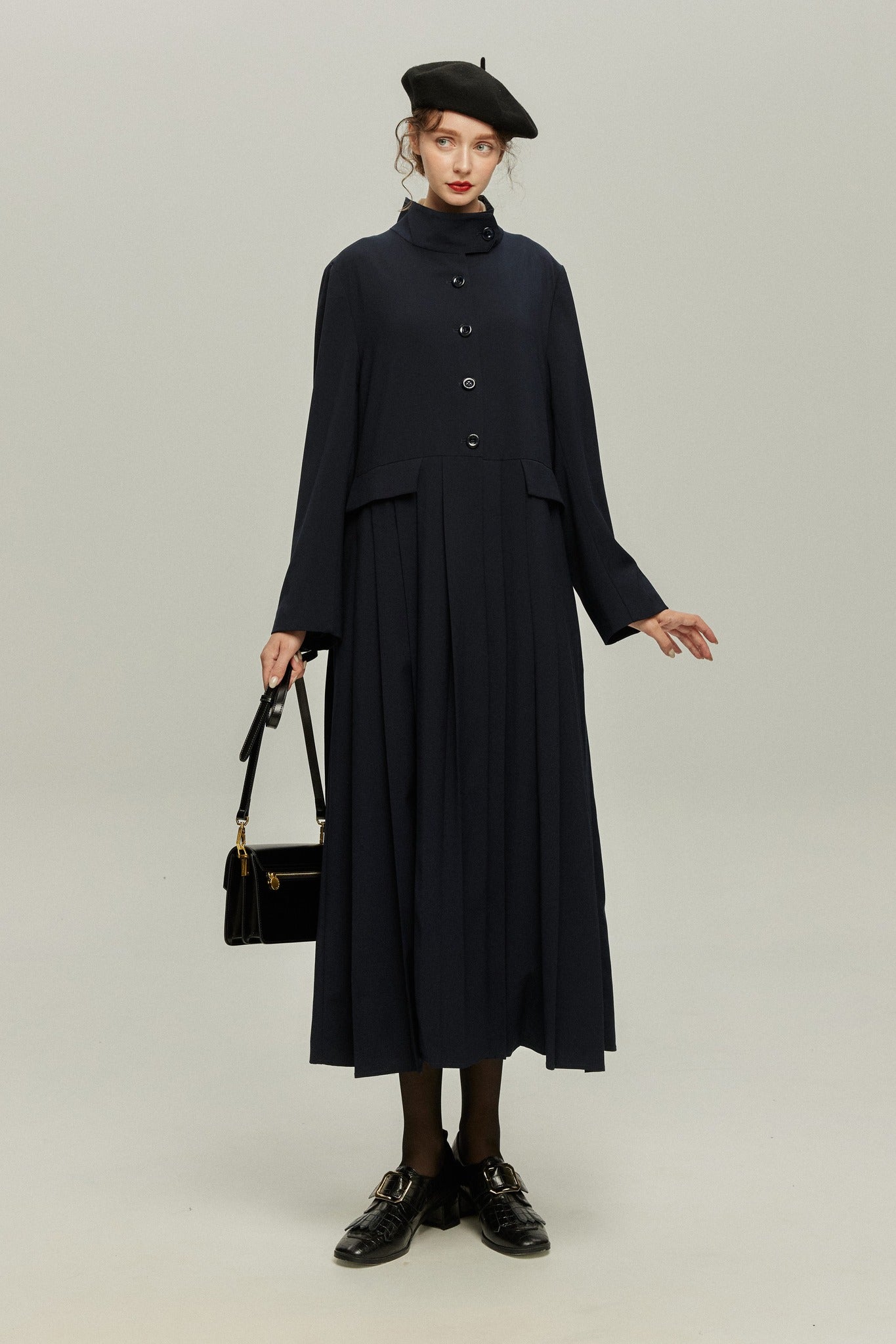 《公園のベンチに一緒に座ろう》ベルト付き2wayジャケットワンピース-Navy
