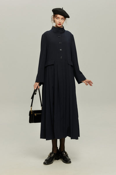 《公園のベンチに一緒に座ろう》ベルト付き2wayジャケットワンピース-Navy