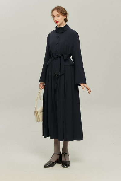 《公園のベンチに一緒に座ろう》ベルト付き2wayジャケットワンピース-Navy