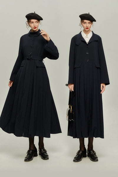 《公園のベンチに一緒に座ろう》ベルト付き2wayジャケットワンピース-Navy