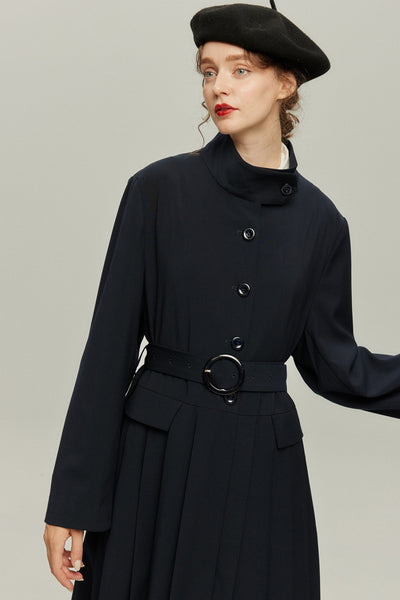 《公園のベンチに一緒に座ろう》ベルト付き2wayジャケットワンピース-Navy