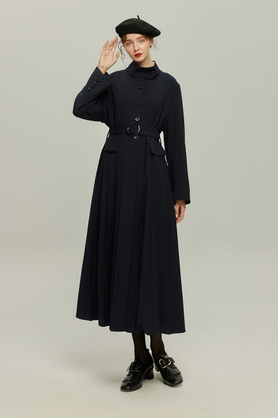 《公園のベンチに一緒に座ろう》ベルト付き2wayジャケットワンピース-Navy