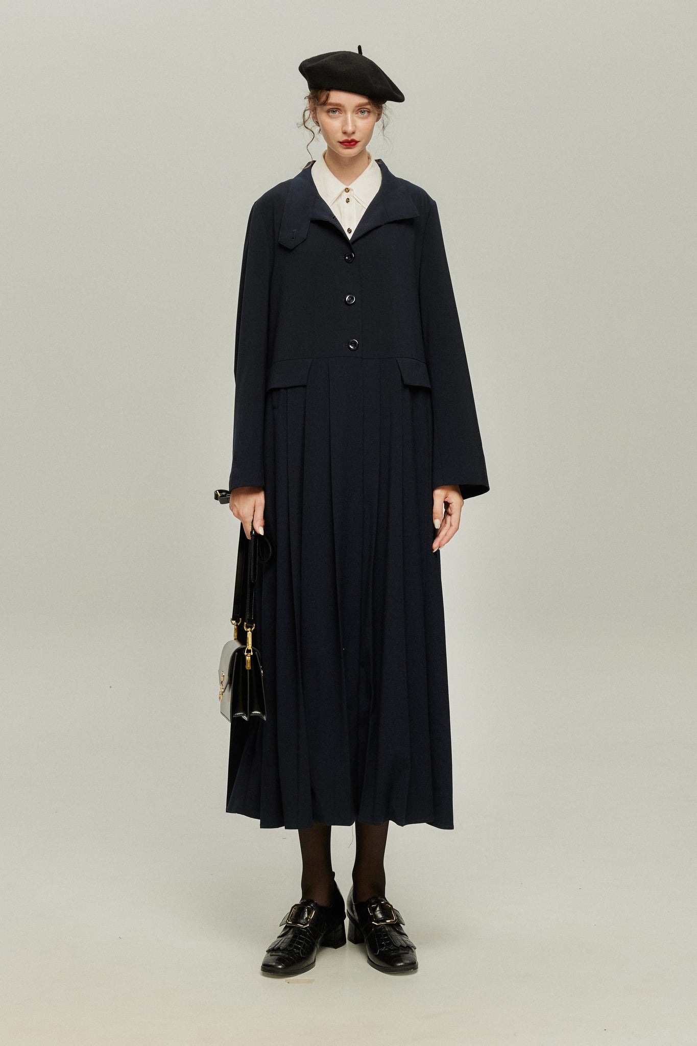 《公園のベンチに一緒に座ろう》ベルト付き2wayジャケットワンピース-Navy