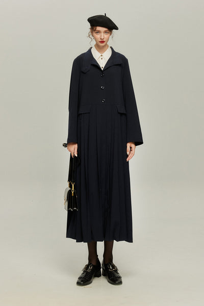 《公園のベンチに一緒に座ろう》ベルト付き2wayジャケットワンピース-Navy