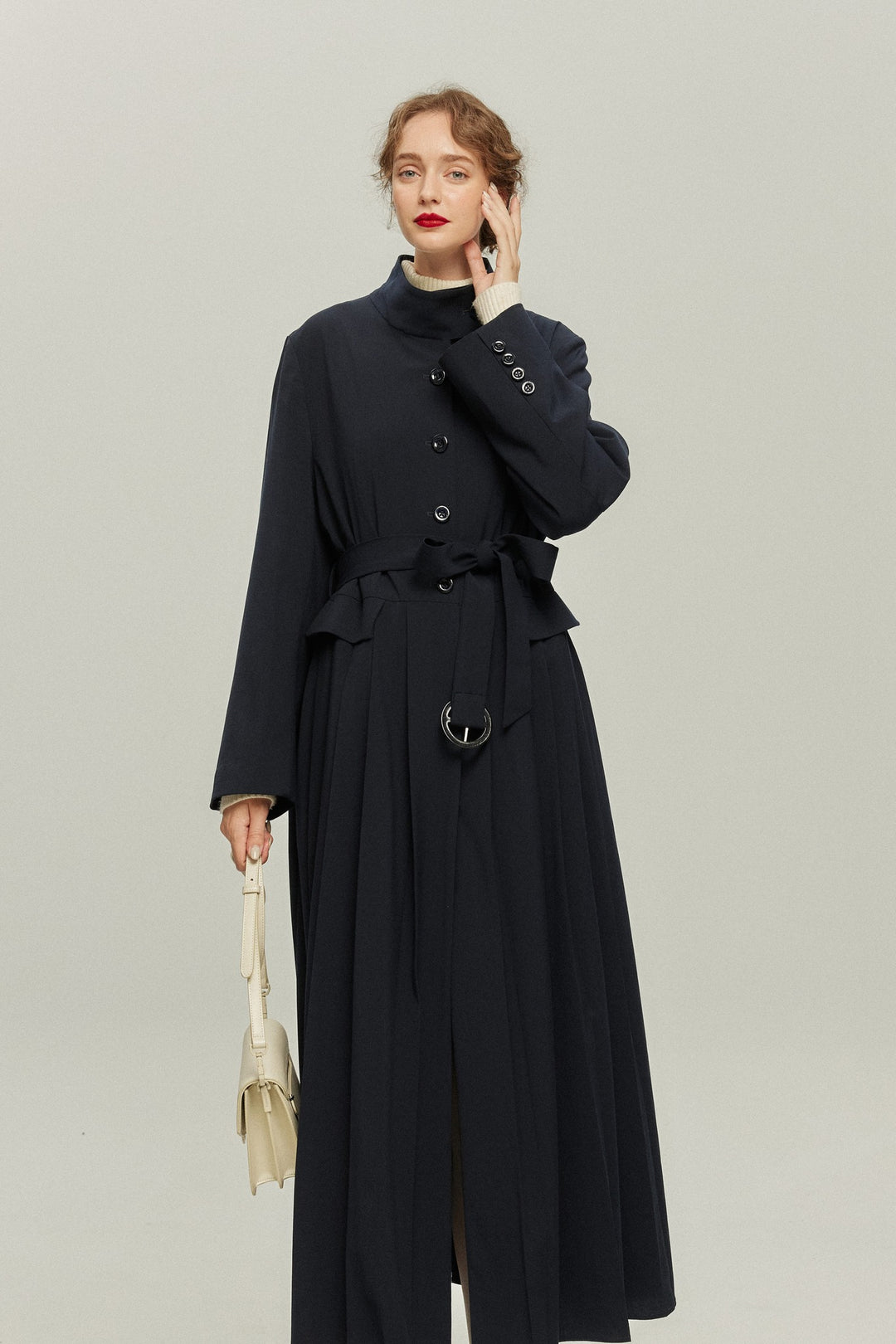 《公園のベンチに一緒に座ろう》ベルト付き2wayジャケットワンピース-Navy