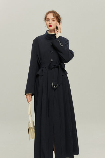 《公園のベンチに一緒に座ろう》ベルト付き2wayジャケットワンピース-Navy
