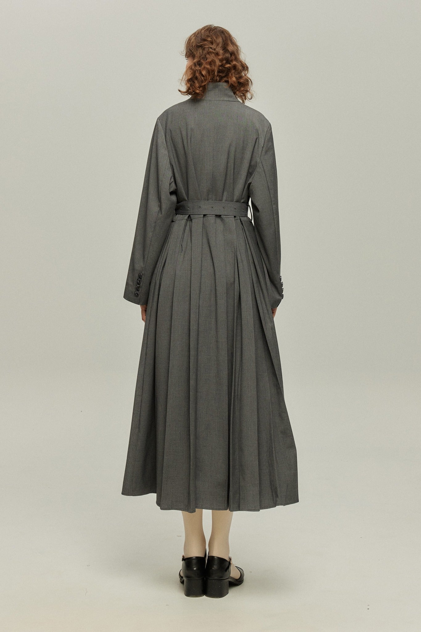 《公園のベンチに一緒に座ろう》ベルト付き2wayジャケットワンピース-Gray