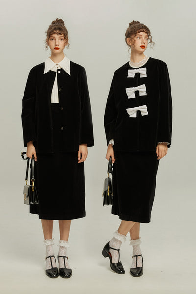 《ケーキは何ピース欲しい？》ベルベットジャカードスカート-Black