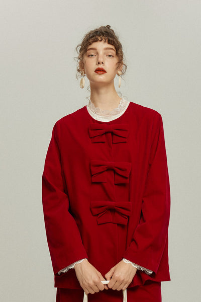 《ケーキは何ピース欲しい？》リボントップス-Red