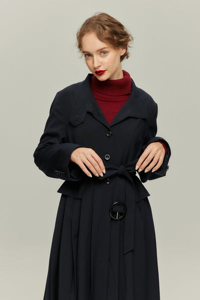 《公園のベンチに一緒に座ろう》ベルト付き2wayジャケットワンピース-Navy
