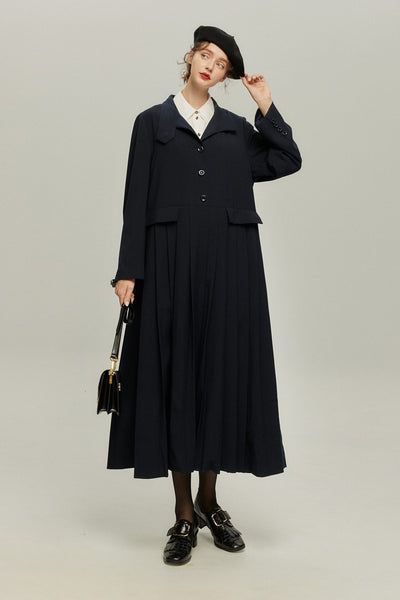 《公園のベンチに一緒に座ろう》ベルト付き2wayジャケットワンピース-Navy