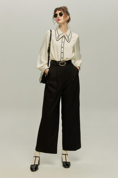 《この口紅を試して》パイピングデザインブラウス-Ivory