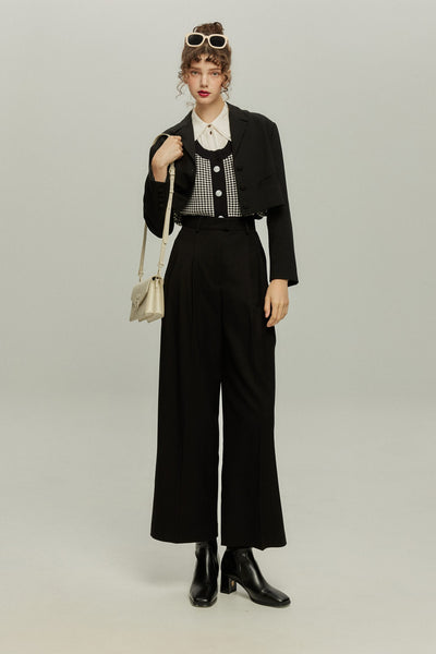 《壊れたフィルム》ハウンドトゥースチェックベスト-Black