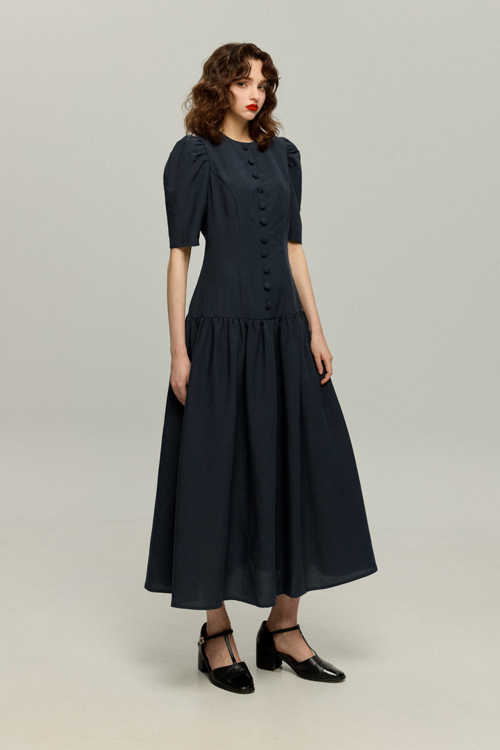 《お耳が長い動物って？》ハイウエストデザインドレス-Navy