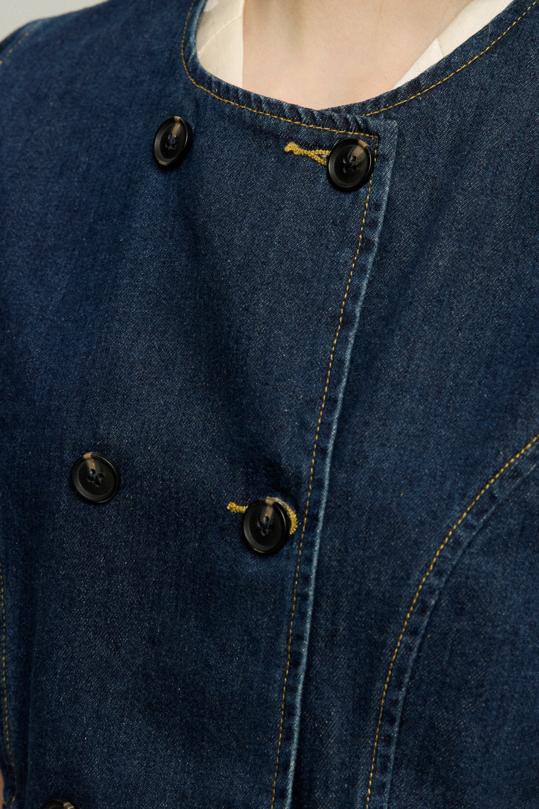 《犬九匹まとめてお散歩中》ダブルブレストデニムトップス-Navy