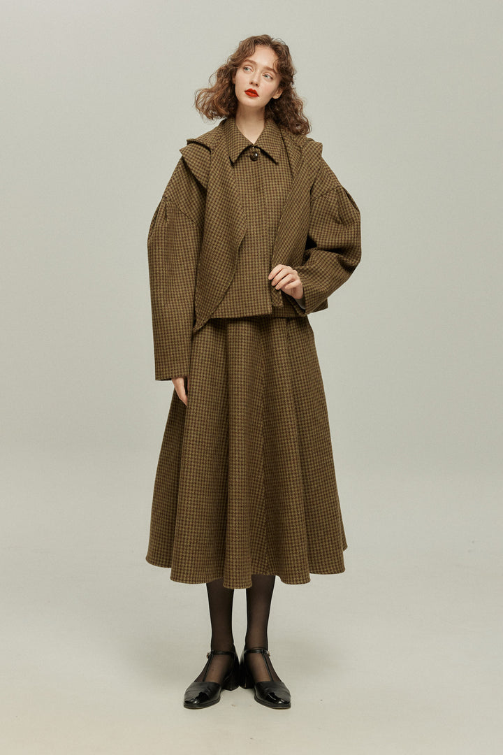 [Broadcasting the English Derby] Mutton sleeve check jacket - Brown