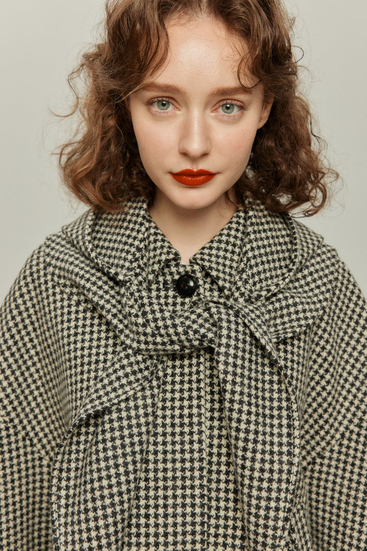 [Broadcasting the British Derby] Mutton sleeve check jacket - Black