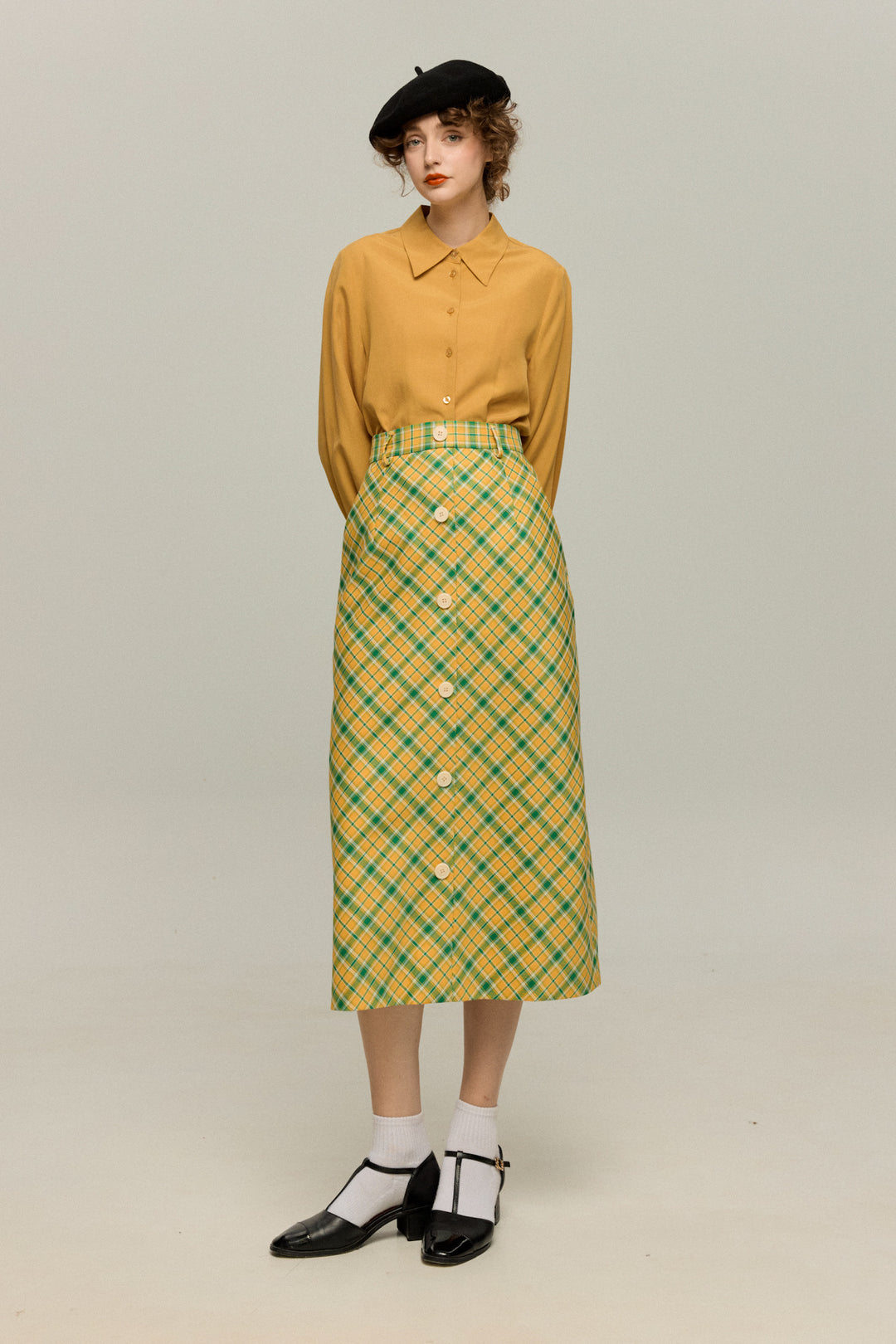 《どんな形のパスタ？》チェックパターンバイカラートップス-Yellow
