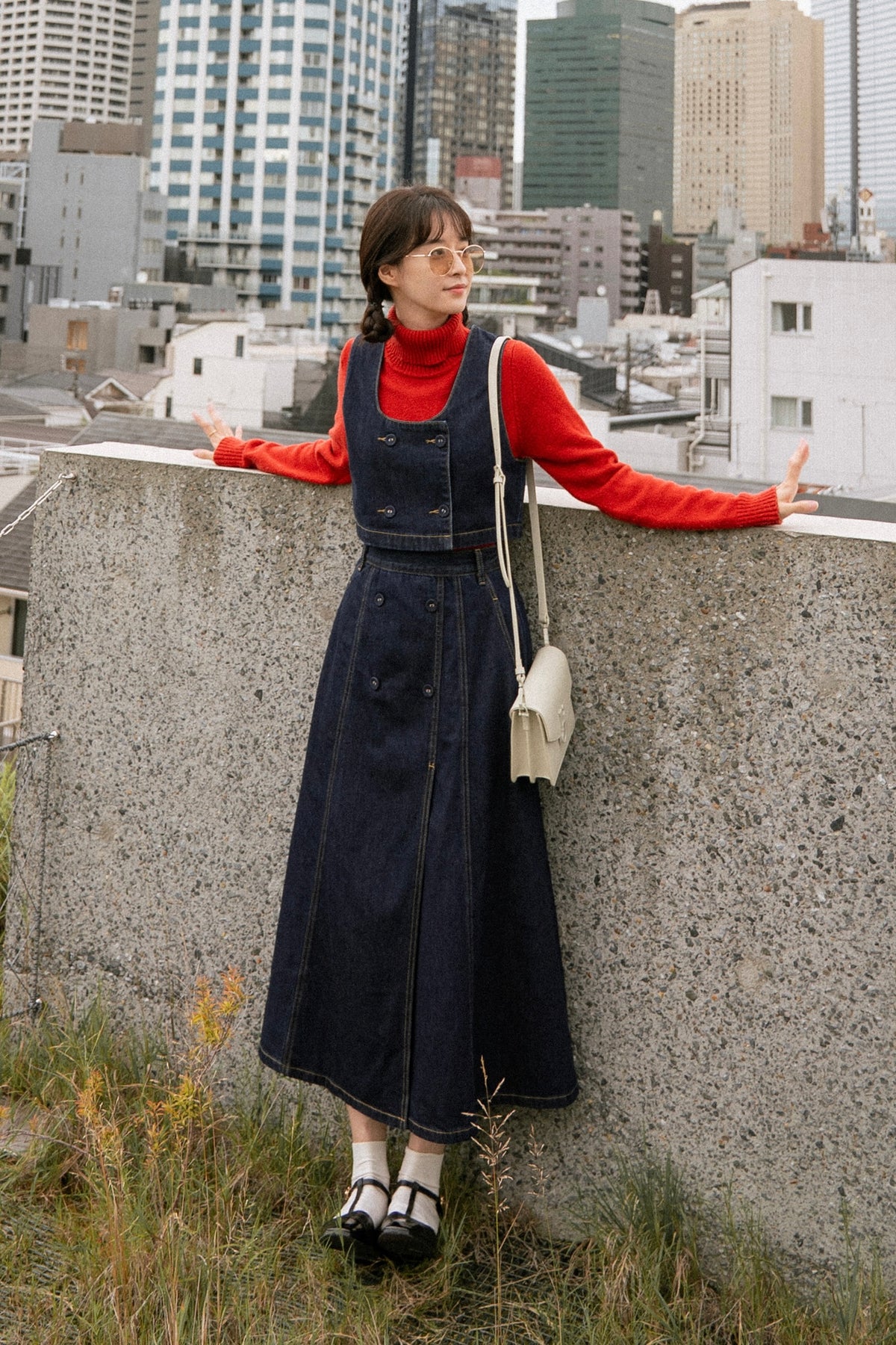 《Maybe It’s a Spaceship》Double-Breasted Denim Vest – Navy