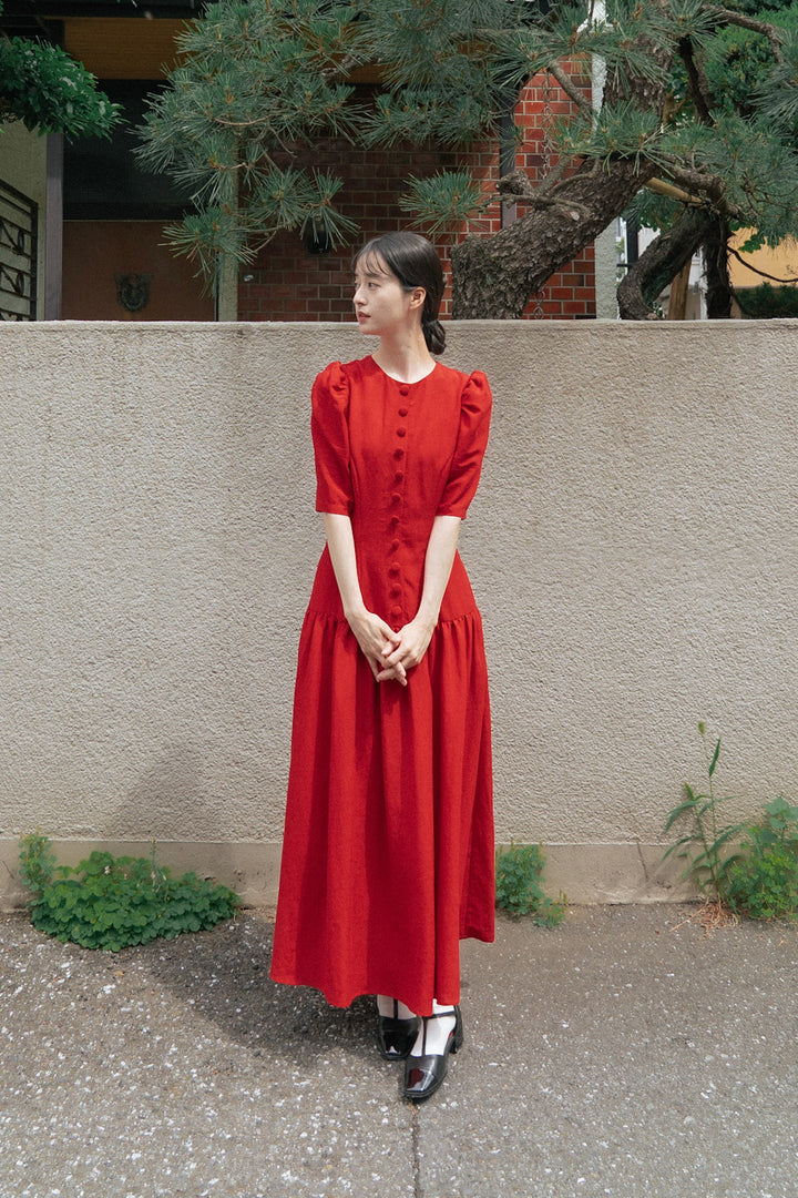 《お耳が長い動物って？》ハイウエストデザインドレス-Navy