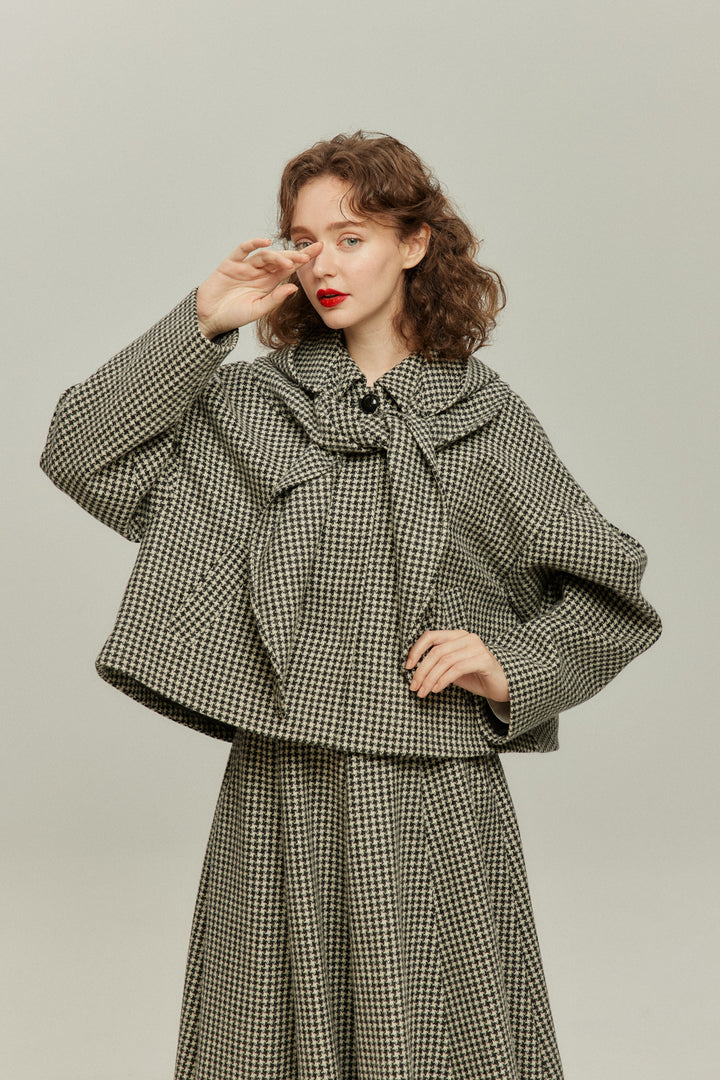 [Broadcasting the British Derby] Mutton sleeve check jacket - Black