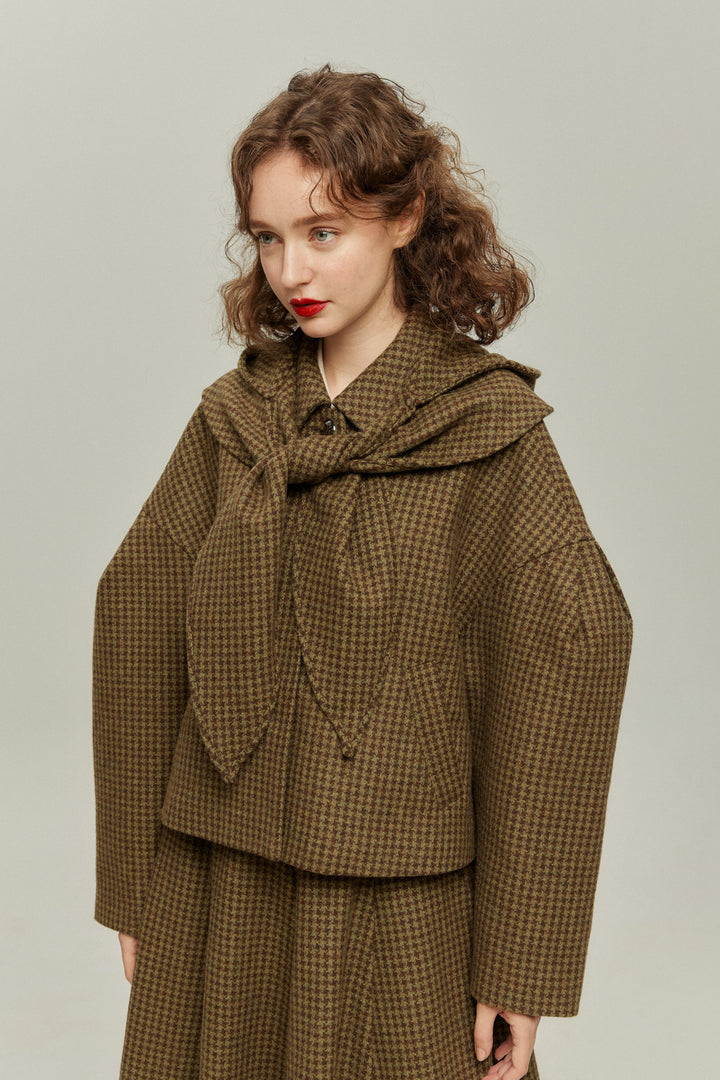 [Broadcasting the English Derby] Mutton sleeve check jacket - Brown