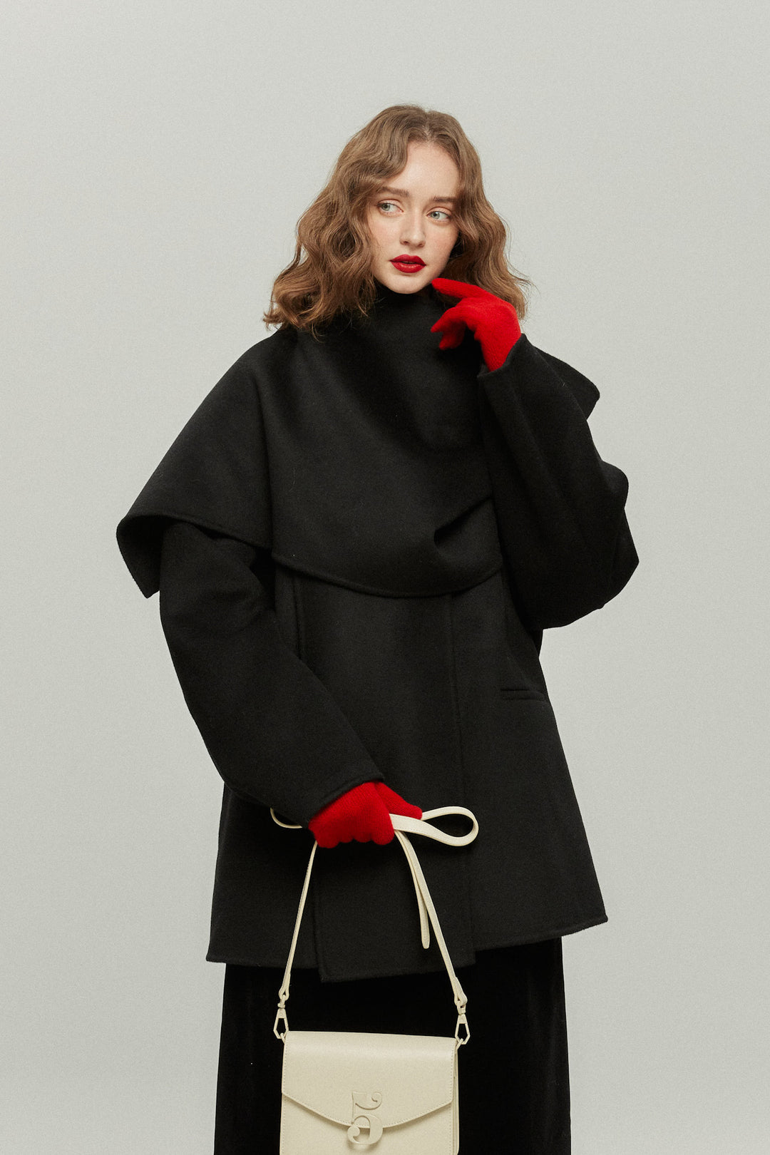 《クリスマスツリーのサイズはどれにする？》ストール風カラーデザインアウター-Black
