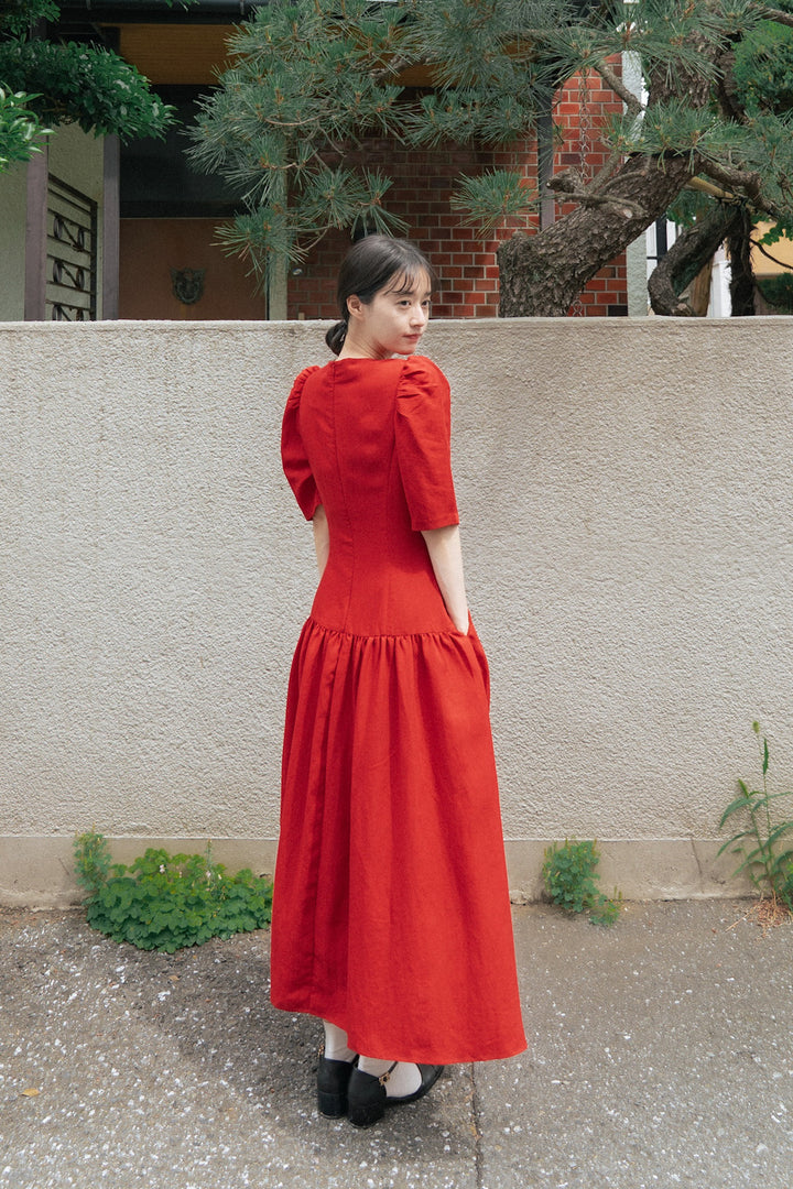 《お耳が長い動物って？》ハイウエストデザインドレス-Navy