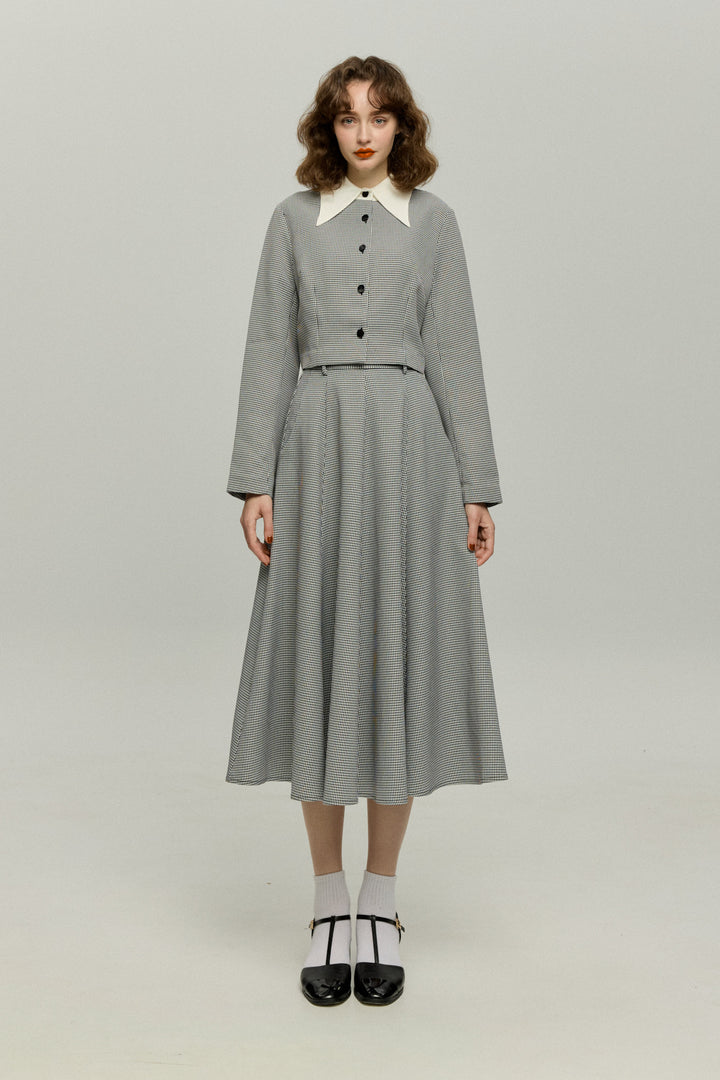 《つい一口食べちゃいました》ハイウエストサーキュラースカート-Houndstooth check