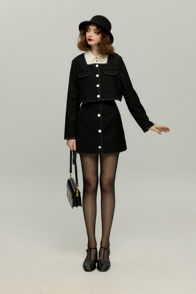 《ヘレンは甘い物を食べない》ハイウエストスカート-Black