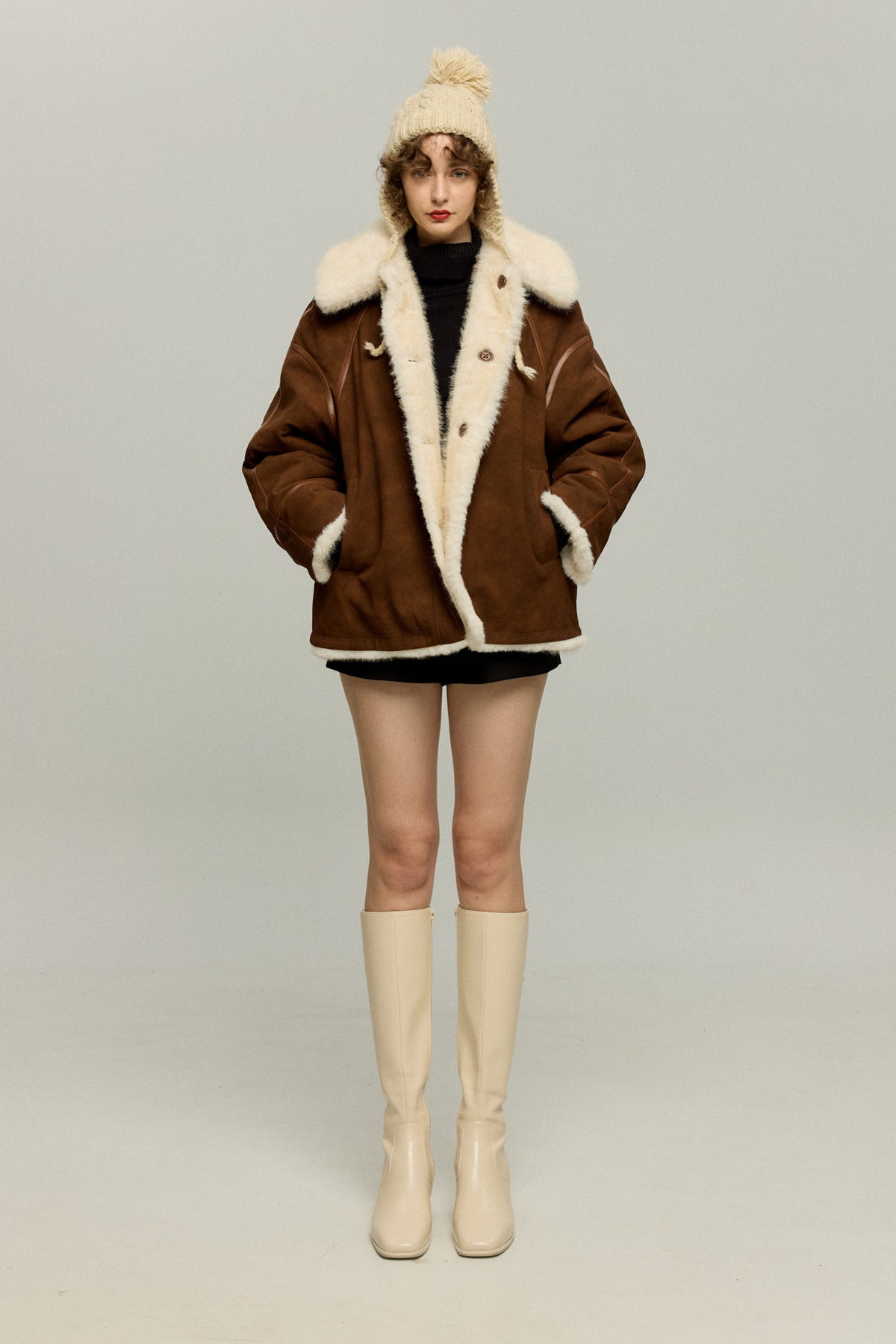 《You’ve Got Flour on Your Face》Reversible Shearling-Style Jacket – Brown