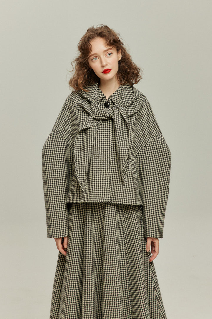 [Broadcasting the British Derby] Mutton sleeve check jacket - Black