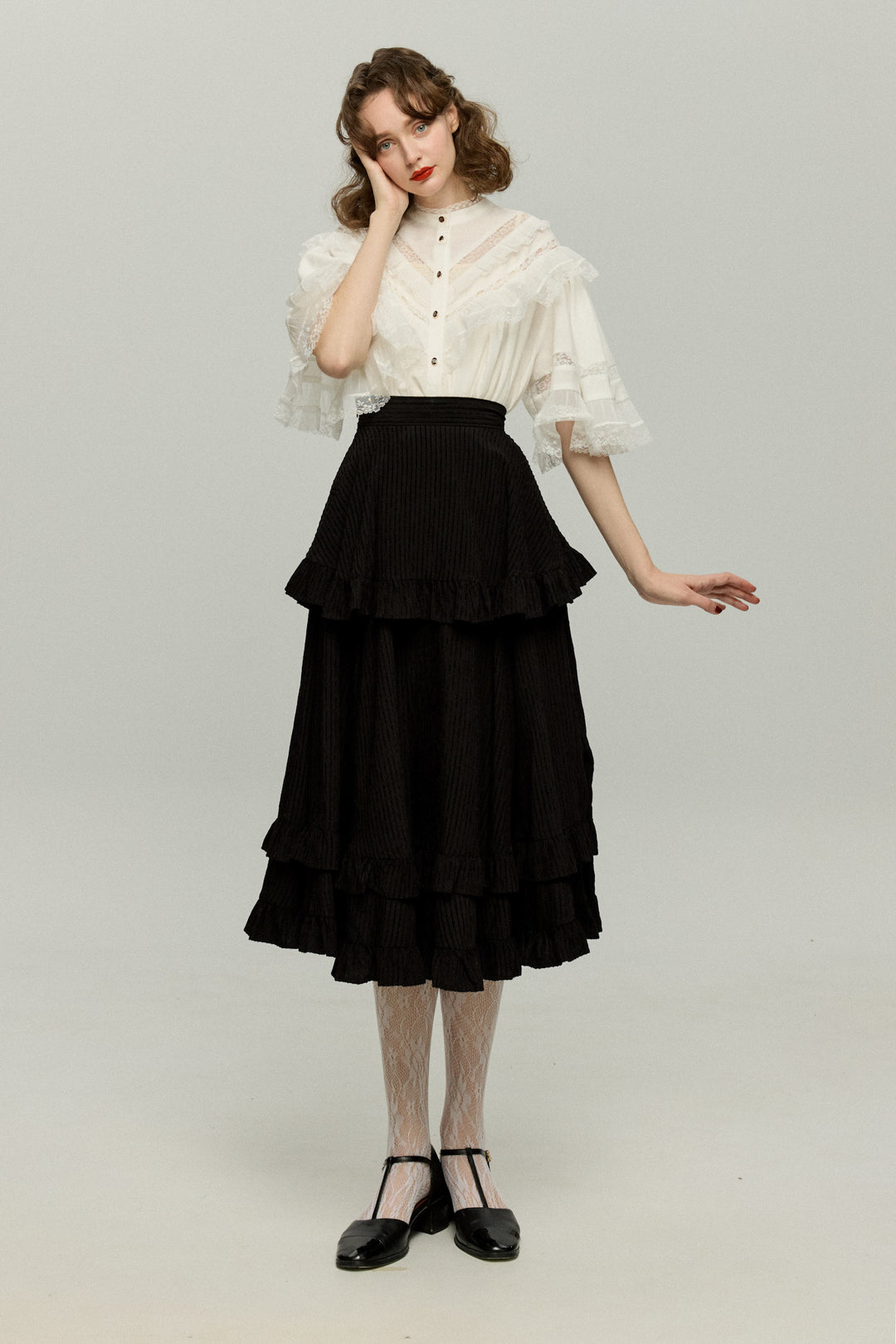 《月の呪文を唱えて》レイヤードフリルスカート-Black