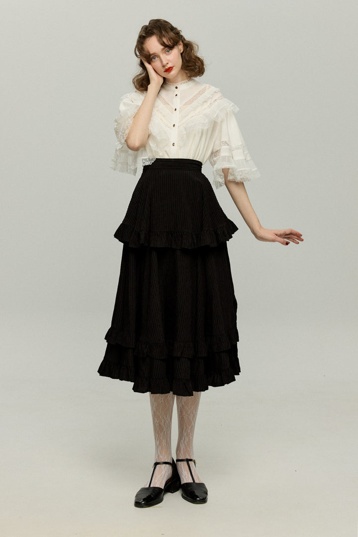 《月の呪文を唱えて》レイヤードフリルスカート-Black