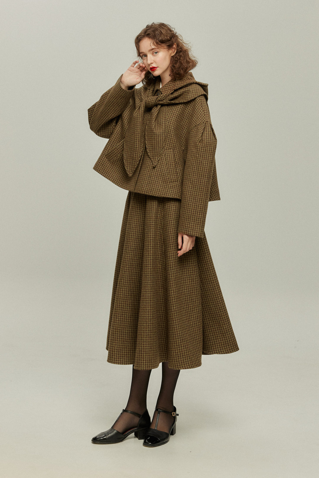 [Broadcasting the English Derby] Mutton sleeve check jacket - Brown