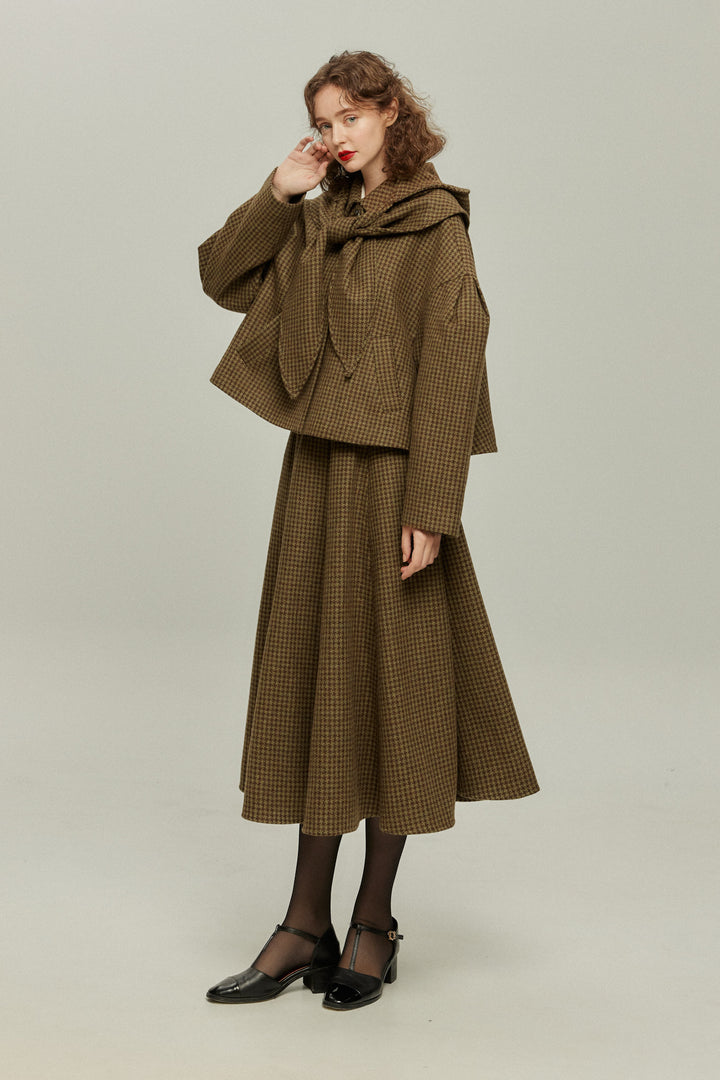[Broadcasting the English Derby] Mutton sleeve check jacket - Brown