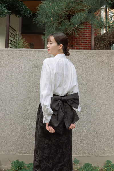 《おみくじで大吉を引いた》バックリボンハイウエストスカート- Black