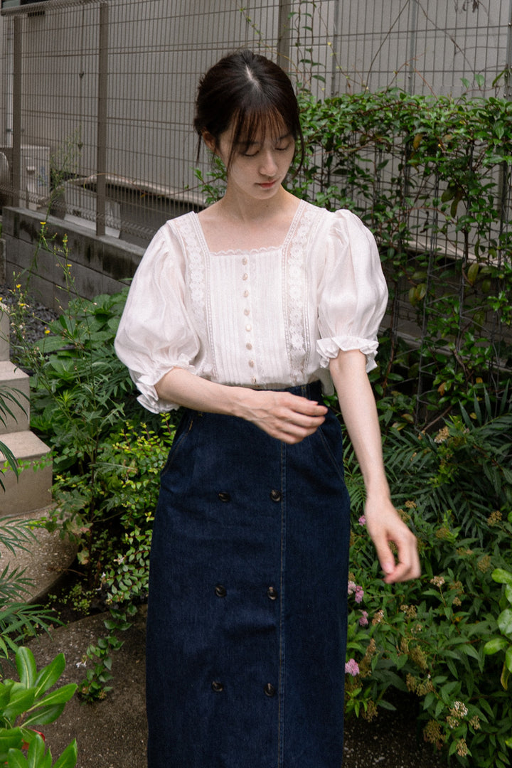 《かかしになりきって》スクエアネックレーストップス-Black