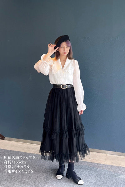 《メリーがまた嫉妬している》シースルーフリルブラウス-Off White