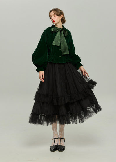 《アルファベット順に並べる》バルーンスリーブリボントップス-Green
