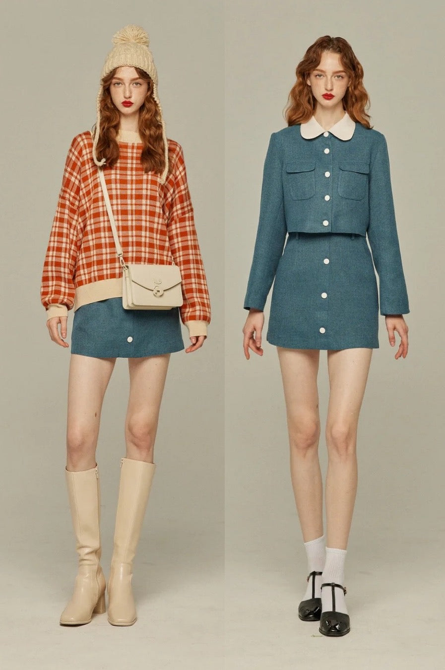 《칼과 포크를 잘 사용할 수 있는》 하이웨스트 쇼트 스커트-Blue