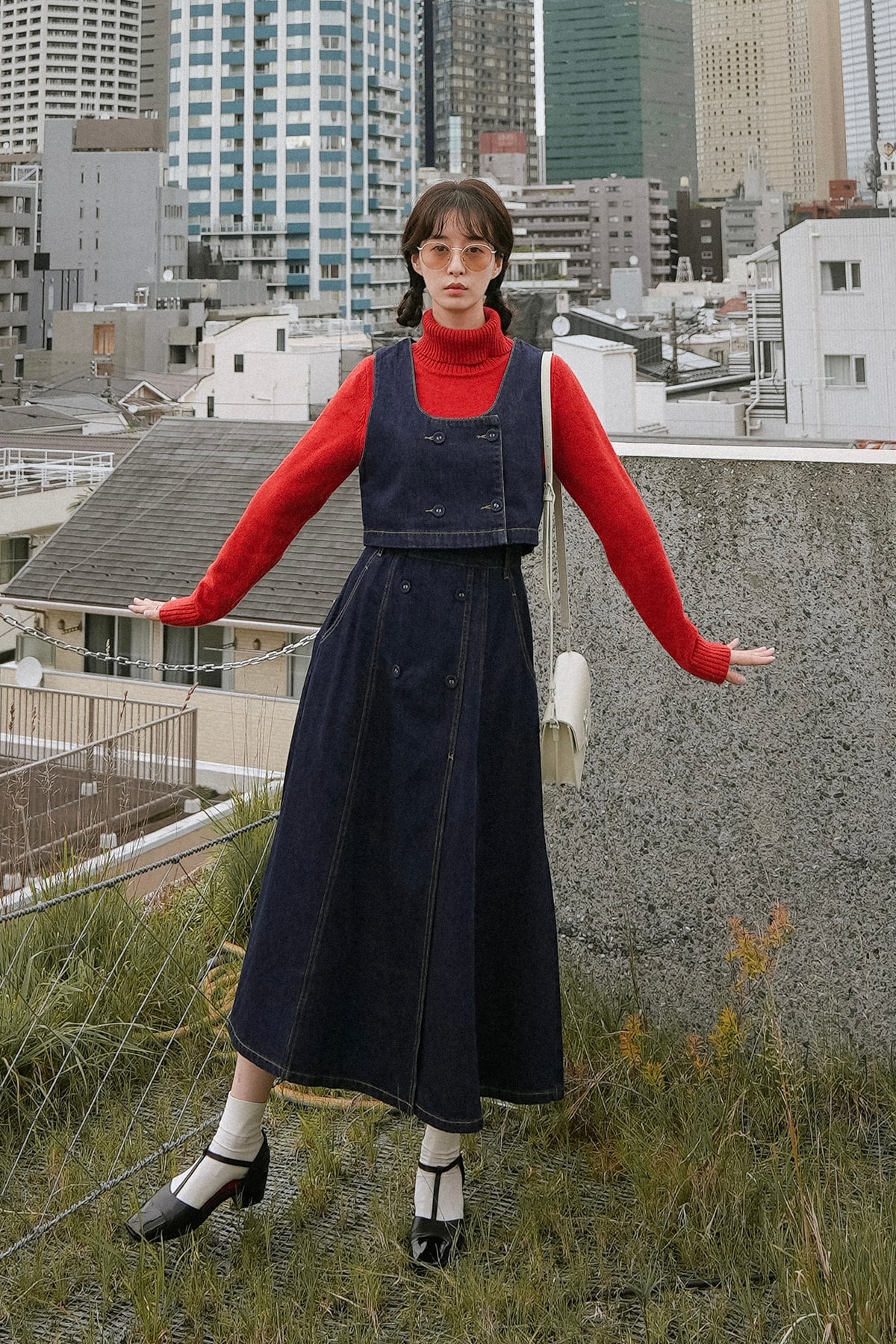 《Maybe It’s a Spaceship》Double-Breasted Denim Vest – Navy