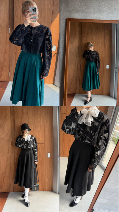 《ルーシーと入れ替わった》インナー付きボタニカルパターンサマージャケット-Black